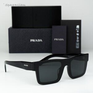 Prada Women Sunglasses Black Grey Rectangle PR19WSF 1AB5S0 NEW AUTHENTIC